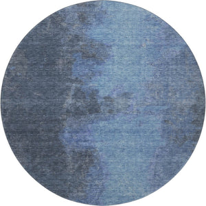 HomeRoots 8' Navy Blue and Gray Abstract Round Rug – Machine-Washable, UV-Protected, Stain-Resistant Design 699845