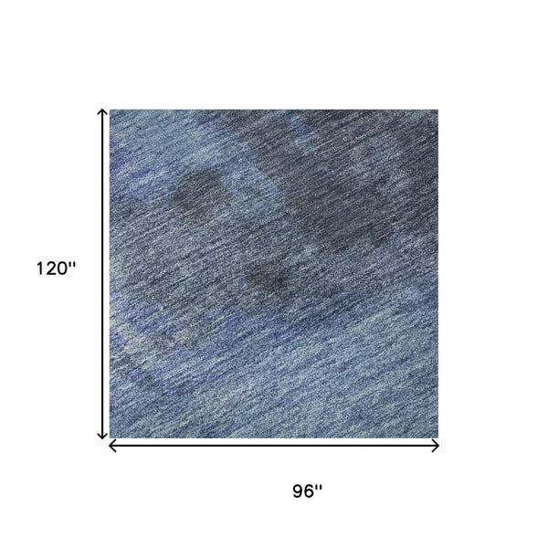 HomeRoots 8' X 10' Navy Blue & Gray Abstract Washable Area Rug - Durable, Stylish, UV Protected for High-Traffic Areas 699846