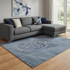 HomeRoots 8' X 10' Navy Blue & Gray Abstract Washable Area Rug - Durable, Stylish, UV Protected for High-Traffic Areas 699846