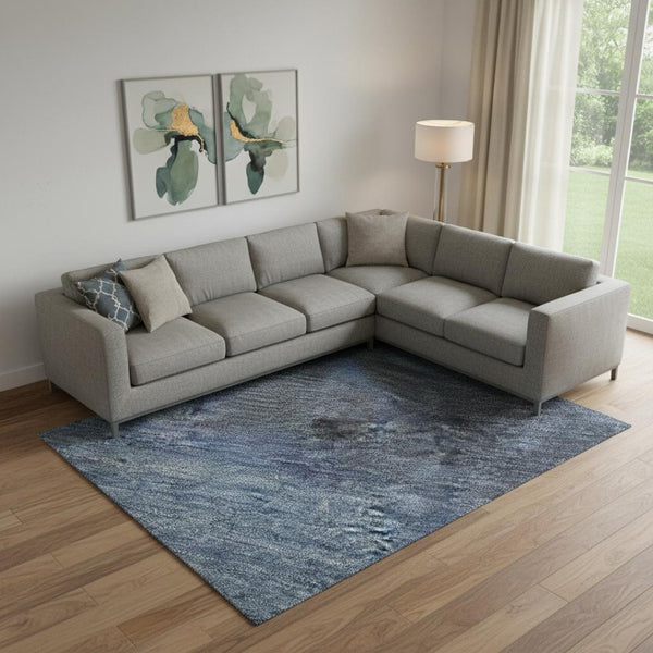 HomeRoots 9' X 12' Stylish Navy Blue & Gray Abstract Washable Area Rug - Durable, UV Protected & Easy Care! 699847