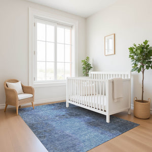 HomeRoots 9' X 12' Stylish Navy Blue & Gray Abstract Washable Area Rug - Durable, UV Protected & Easy Care! 699847