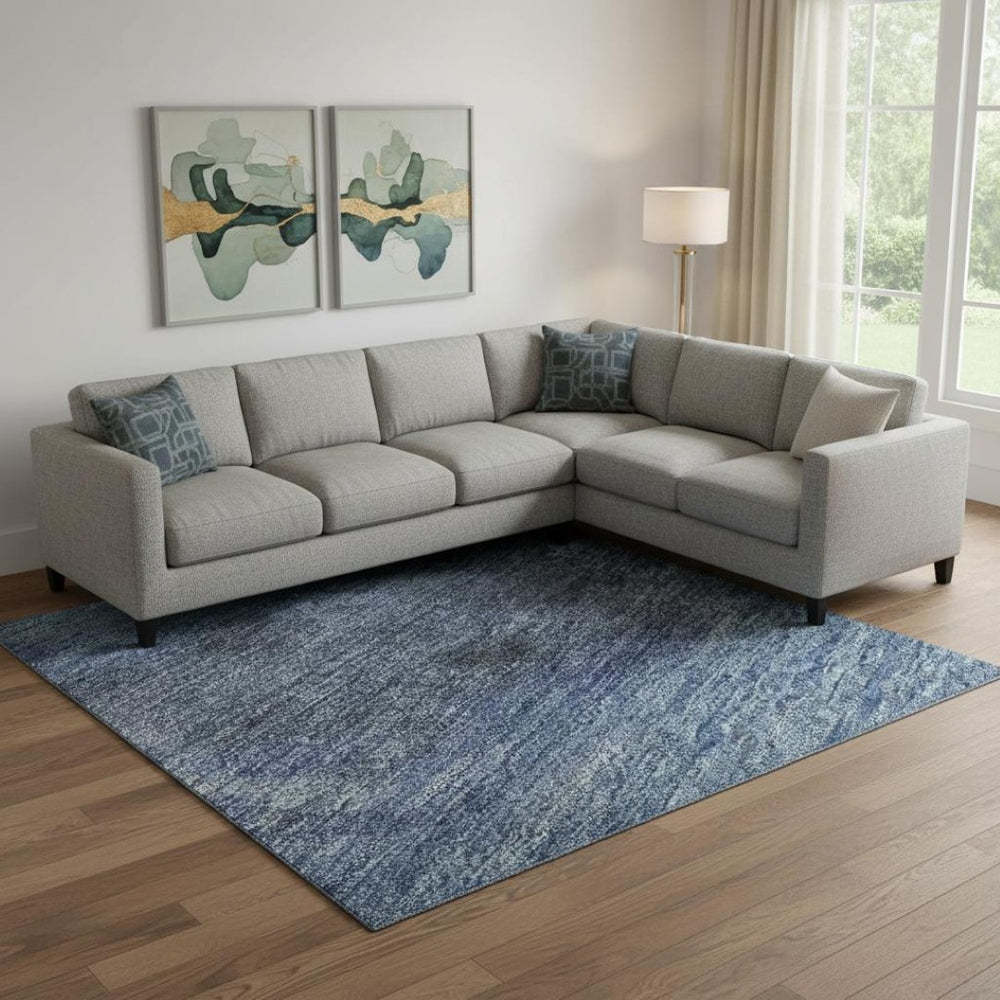 HomeRoots 10' X 14' Navy Blue & Gray Abstract Washable Area Rug - Stylish, Stain-Resistant, UV Protected Design 699848