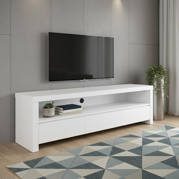 HomeRoots 59" White TV Stand - Stylish Enclosed & Open Storage, Modern Design for Living Room & Media Setup 699849
