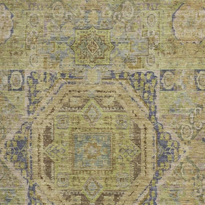 HomeRoots 5' X 8' Artichoke Green & Blue Oriental Washable Rug - Stain-Resistant, UV-Protected, Non-Slip Design 699851