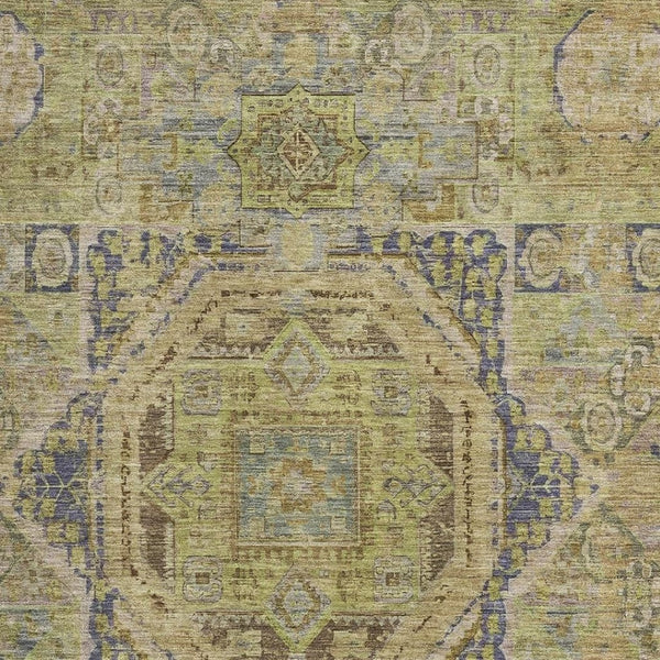 HomeRoots 5' X 8' Artichoke Green & Blue Oriental Washable Rug - Stain-Resistant, UV-Protected, Non-Slip Design 699851