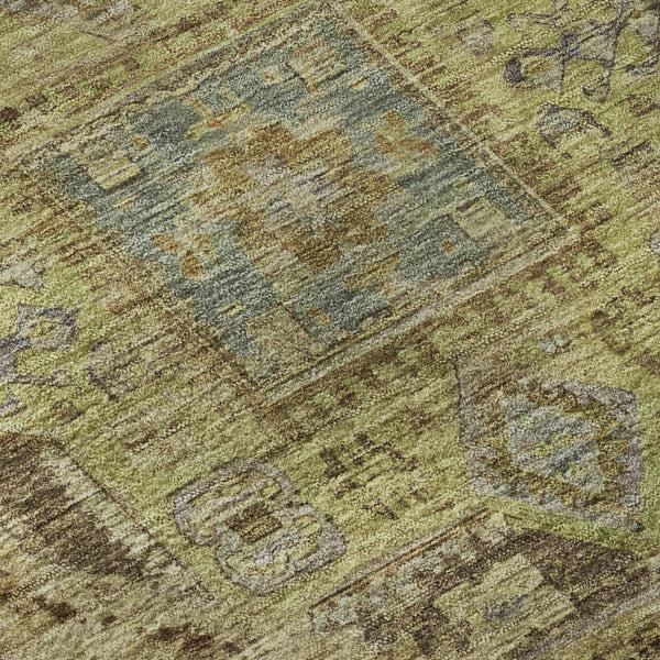 HomeRoots 8' Artichoke Green & Blue Oriental Round Rug - Washable, UV-Protected, Durable for High-Traffic Areas 699852