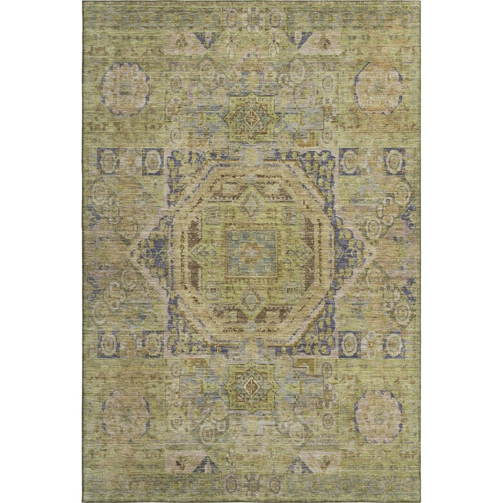HomeRoots 8' X 10' Artichoke Green & Blue Oriental Washable Area Rug - Durable, Stain-Resistant, UV Protected! 699853