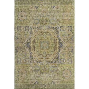 HomeRoots 8' X 10' Artichoke Green & Blue Oriental Washable Area Rug - Durable, Stain-Resistant, UV Protected! 699853
