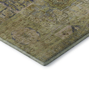 HomeRoots 8' X 10' Artichoke Green & Blue Oriental Washable Area Rug - Durable, Stain-Resistant, UV Protected! 699853