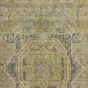 HomeRoots 8' X 10' Artichoke Green & Blue Oriental Washable Area Rug - Durable, Stain-Resistant, UV Protected! 699853