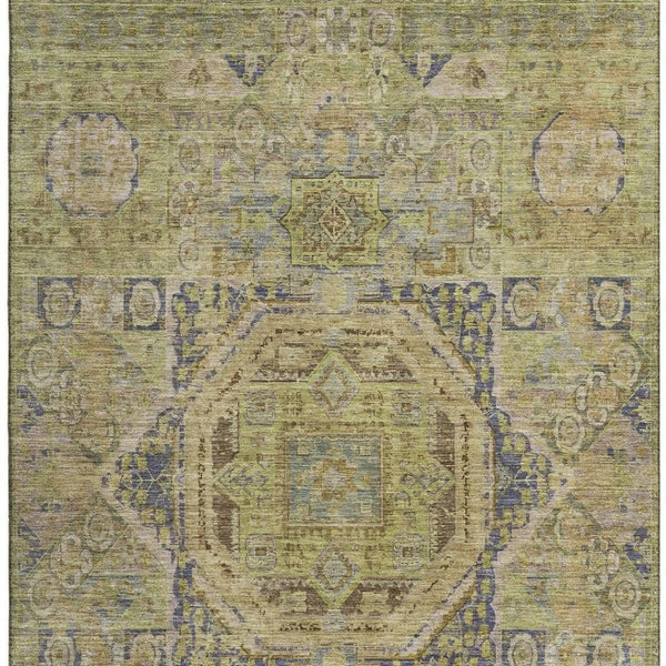 HomeRoots 8' X 10' Artichoke Green & Blue Oriental Washable Area Rug - Durable, Stain-Resistant, UV Protected! 699853