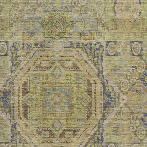 HomeRoots 9' Artichoke Green and Blue Oriental Washable Area Rug - Stain Resistant, UV Protected, Durable Design 699854