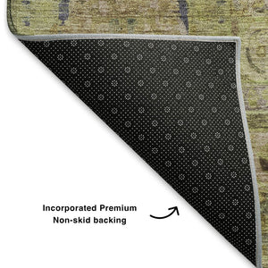 HomeRoots 10' X 14' Artichoke Green & Blue Oriental Washable Area Rug with UV Protection for Busy Homes 699855