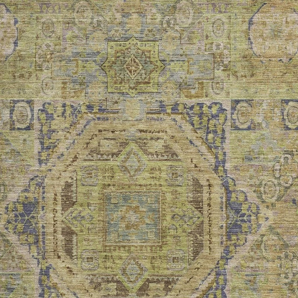 HomeRoots 10' X 14' Artichoke Green & Blue Oriental Washable Area Rug with UV Protection for Busy Homes 699855