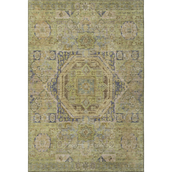 HomeRoots 10' X 14' Artichoke Green & Blue Oriental Washable Area Rug with UV Protection for Busy Homes 699855