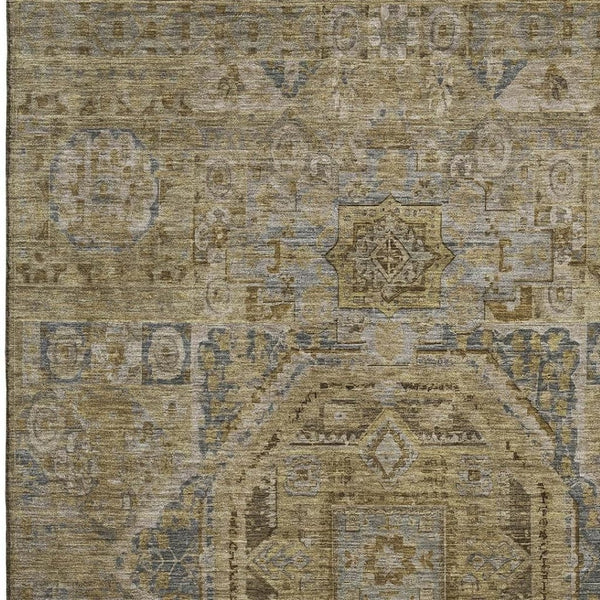 HomeRoots 5' X 8' Brown and Blue Oriental Area Rug - Durable, Washable, UV-Protected for Stylish Living Spaces 699857