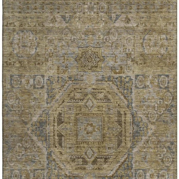 HomeRoots 5' X 8' Brown and Blue Oriental Area Rug - Durable, Washable, UV-Protected for Stylish Living Spaces 699857