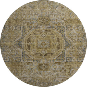 HomeRoots 8' Brown and Blue Oriental Washable Round Rug - UV Protected, Stain Resistant, Perfect for Busy Homes! 699858