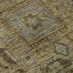 HomeRoots 8' Brown and Blue Oriental Washable Round Rug - UV Protected, Stain Resistant, Perfect for Busy Homes! 699858