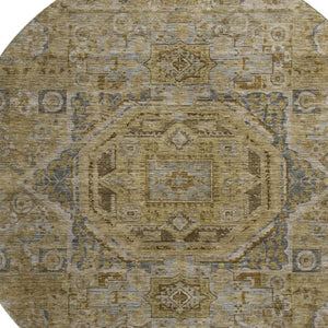 HomeRoots 8' Brown and Blue Oriental Washable Round Rug - UV Protected, Stain Resistant, Perfect for Busy Homes! 699858