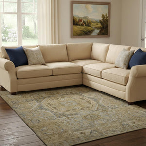 HomeRoots 8' X 10' Brown and Blue Oriental Area Rug - Stain-Resistant, UV-Protected, Non-Slip for High Traffic 699859