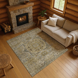 HomeRoots 8' X 10' Brown and Blue Oriental Area Rug - Stain-Resistant, UV-Protected, Non-Slip for High Traffic 699859