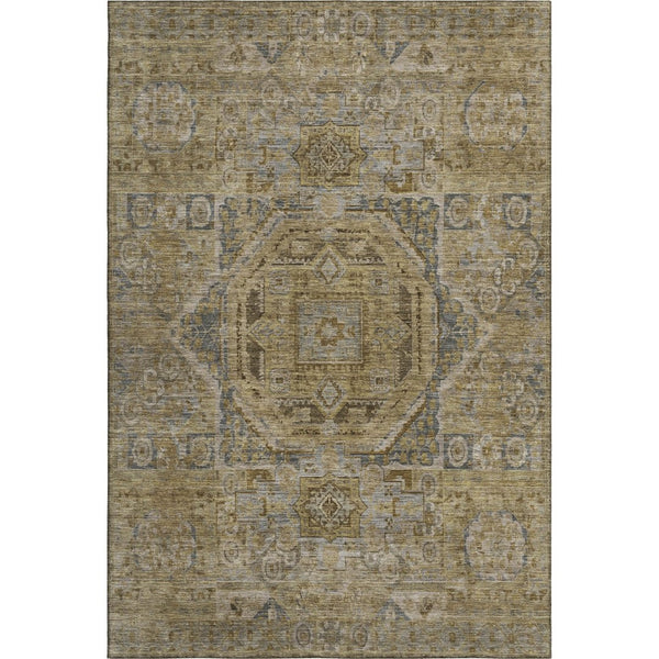 HomeRoots 8' X 10' Brown and Blue Oriental Area Rug - Stain-Resistant, UV-Protected, Non-Slip for High Traffic 699859
