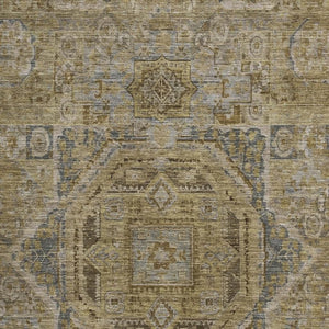 HomeRoots 8' X 10' Brown and Blue Oriental Area Rug - Stain-Resistant, UV-Protected, Non-Slip for High Traffic 699859