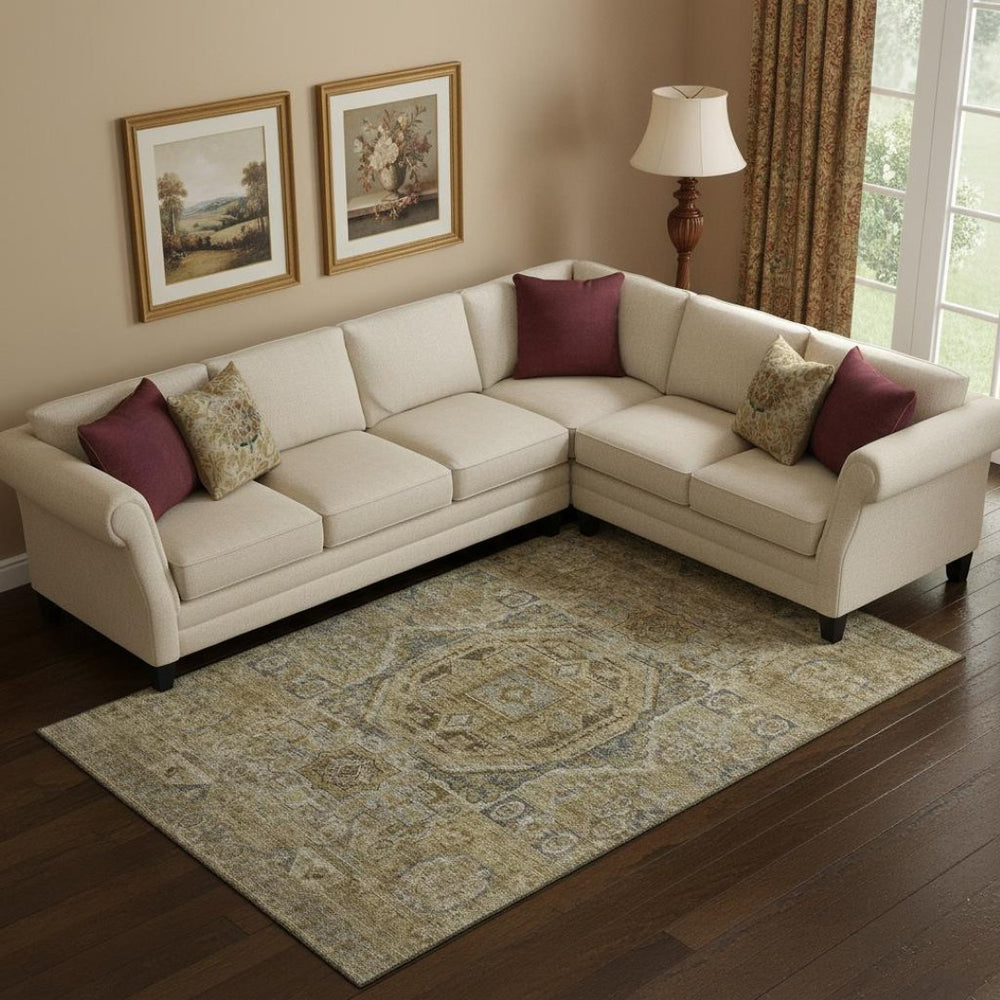 HomeRoots 9' X 12' Brown and Blue Oriental Area Rug - Washable, UV Protected & Stain Resistant for Busy Homes 699860