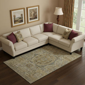 HomeRoots 9' X 12' Brown and Blue Oriental Area Rug - Washable, UV Protected & Stain Resistant for Busy Homes 699860