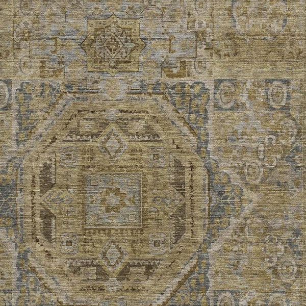 HomeRoots 9' X 12' Brown and Blue Oriental Area Rug - Washable, UV Protected & Stain Resistant for Busy Homes 699860
