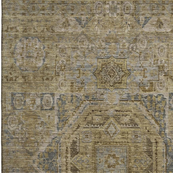 HomeRoots 10' X 14' Brown and Blue Oriental Washable Area Rug - Durable, UV-Protected, Easy-Care for Homes 699861