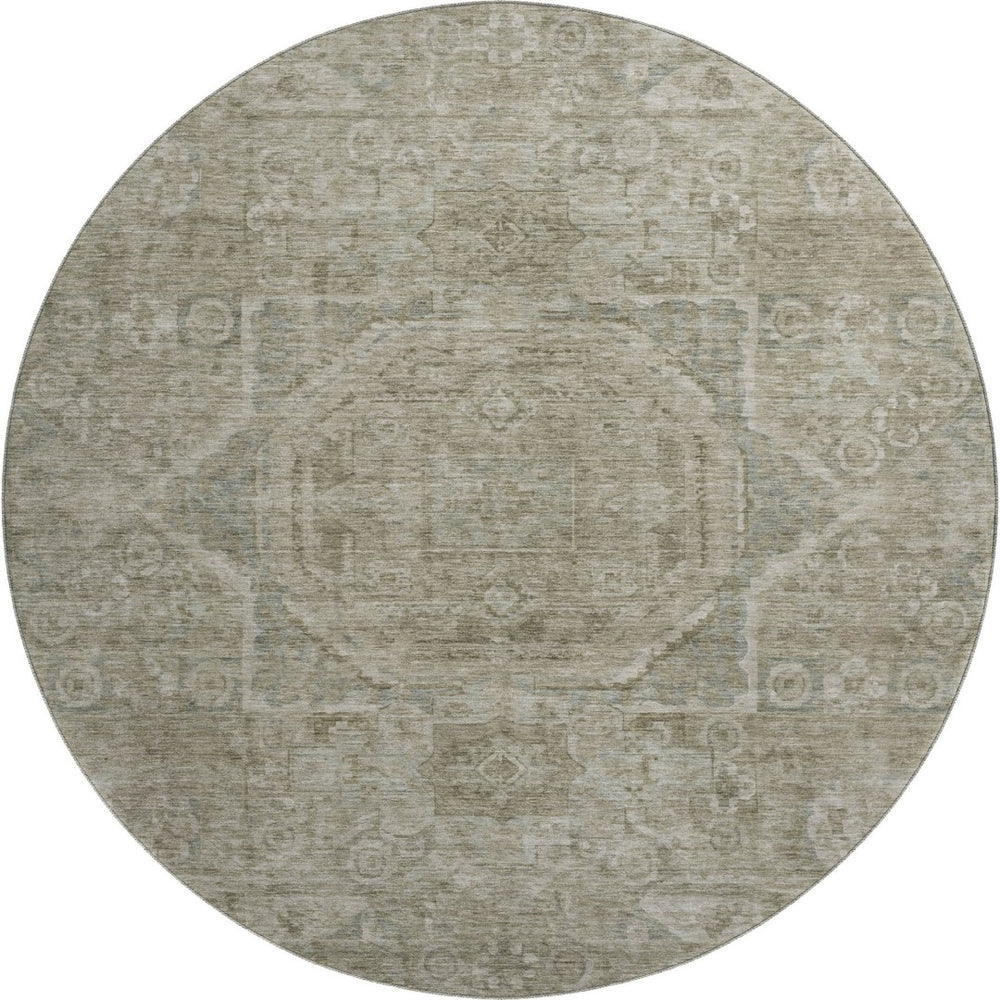 HomeRoots 8' Gray and Silver Oriental Round Washable Rug - UV Protected, Stain Resistant, Ideal for High Traffic Areas 699864