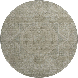 HomeRoots 8' Gray and Silver Oriental Round Washable Rug - UV Protected, Stain Resistant, Ideal for High Traffic Areas 699864