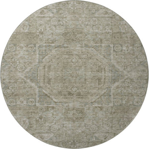 HomeRoots 8' Gray and Silver Oriental Round Washable Rug - UV Protected, Stain Resistant, Ideal for High Traffic Areas 699864