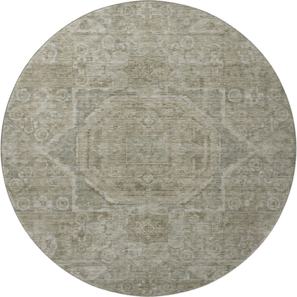 HomeRoots 8' Gray and Silver Oriental Round Washable Rug - UV Protected, Stain Resistant, Ideal for High Traffic Areas 699864