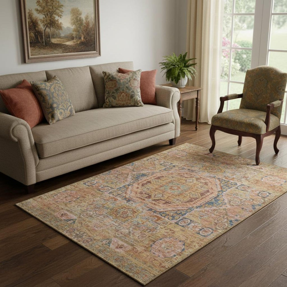 HomeRoots 5' X 8' Stunning Rust & Navy Blue Oriental Area Rug - UV Protected, Washable, & Stain Resistant Design 699869