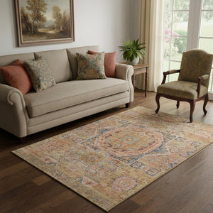 HomeRoots 5' X 8' Stunning Rust & Navy Blue Oriental Area Rug - UV Protected, Washable, & Stain Resistant Design 699869
