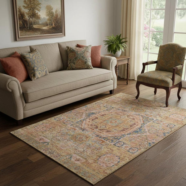 HomeRoots 5' X 8' Stunning Rust & Navy Blue Oriental Area Rug - UV Protected, Washable, & Stain Resistant Design 699869