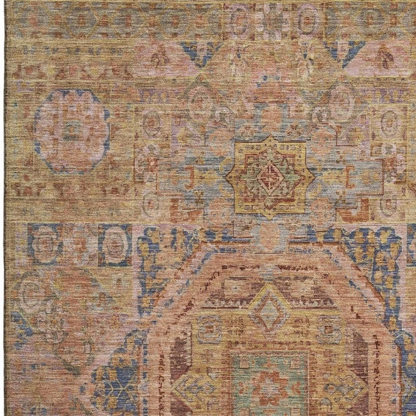 HomeRoots 5' X 8' Stunning Rust & Navy Blue Oriental Area Rug - UV Protected, Washable, & Stain Resistant Design 699869