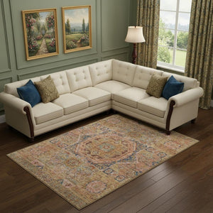 HomeRoots 10' X 14' Elegant Rust and Navy Blue Washable Area Rug with UV Protection for Family-Friendly Homes 699873