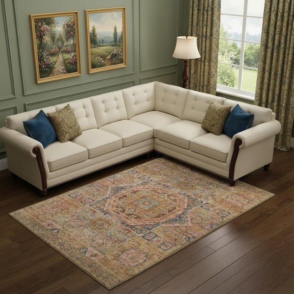 HomeRoots 10' X 14' Elegant Rust and Navy Blue Washable Area Rug with UV Protection for Family-Friendly Homes 699873