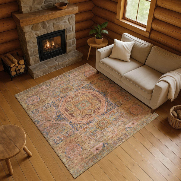 HomeRoots 10' X 14' Elegant Rust and Navy Blue Washable Area Rug with UV Protection for Family-Friendly Homes 699873