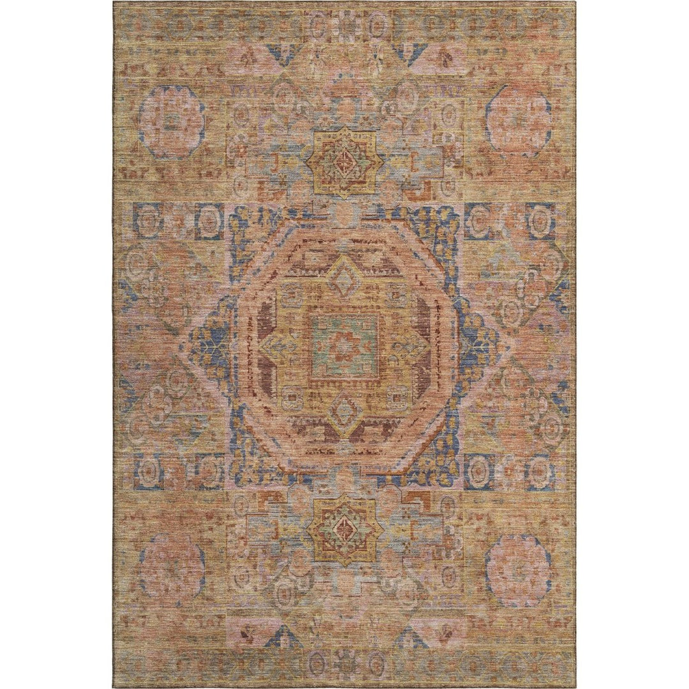 HomeRoots 10' X 14' Elegant Rust and Navy Blue Washable Area Rug with UV Protection for Family-Friendly Homes 699873