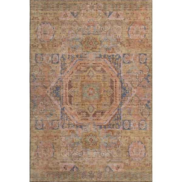 HomeRoots 10' X 14' Elegant Rust and Navy Blue Washable Area Rug with UV Protection for Family-Friendly Homes 699873