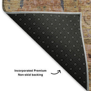 HomeRoots 10' X 14' Elegant Rust and Navy Blue Washable Area Rug with UV Protection for Family-Friendly Homes 699873