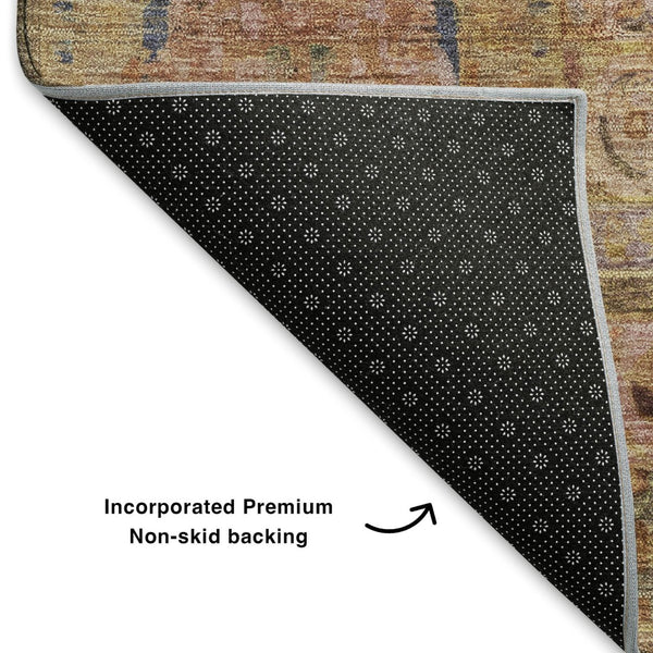 HomeRoots 10' X 14' Elegant Rust and Navy Blue Washable Area Rug with UV Protection for Family-Friendly Homes 699873