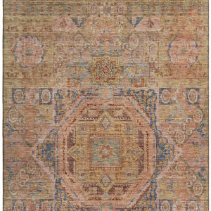 HomeRoots 10' X 14' Elegant Rust and Navy Blue Washable Area Rug with UV Protection for Family-Friendly Homes 699873
