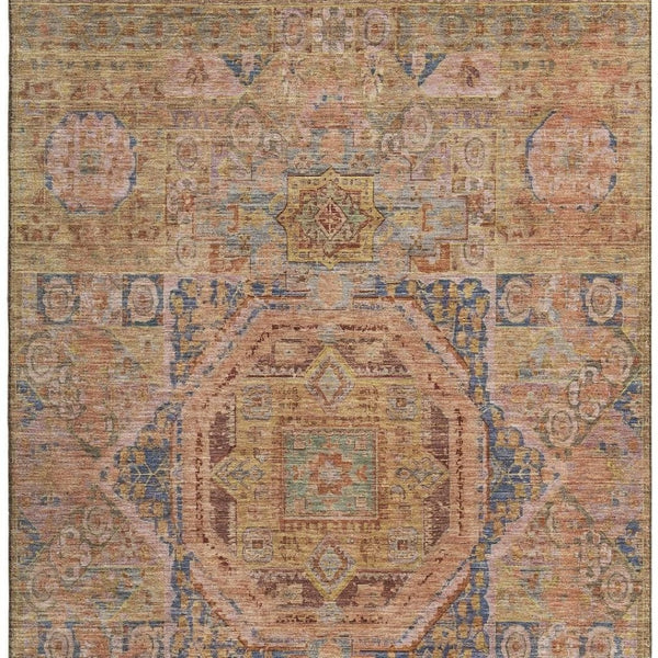 HomeRoots 10' X 14' Elegant Rust and Navy Blue Washable Area Rug with UV Protection for Family-Friendly Homes 699873