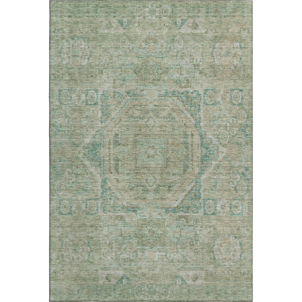 HomeRoots 5' X 8' Sage and Beige Oriental Area Rug - Washable, UV-Protected, Durable for High-Traffic Spaces 699875